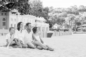 family photo shoots ideas - a picture of a family sitting on the beach